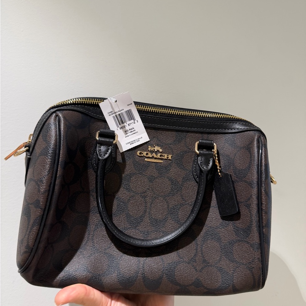 Coach Brown Signature Satchel with Black Trim